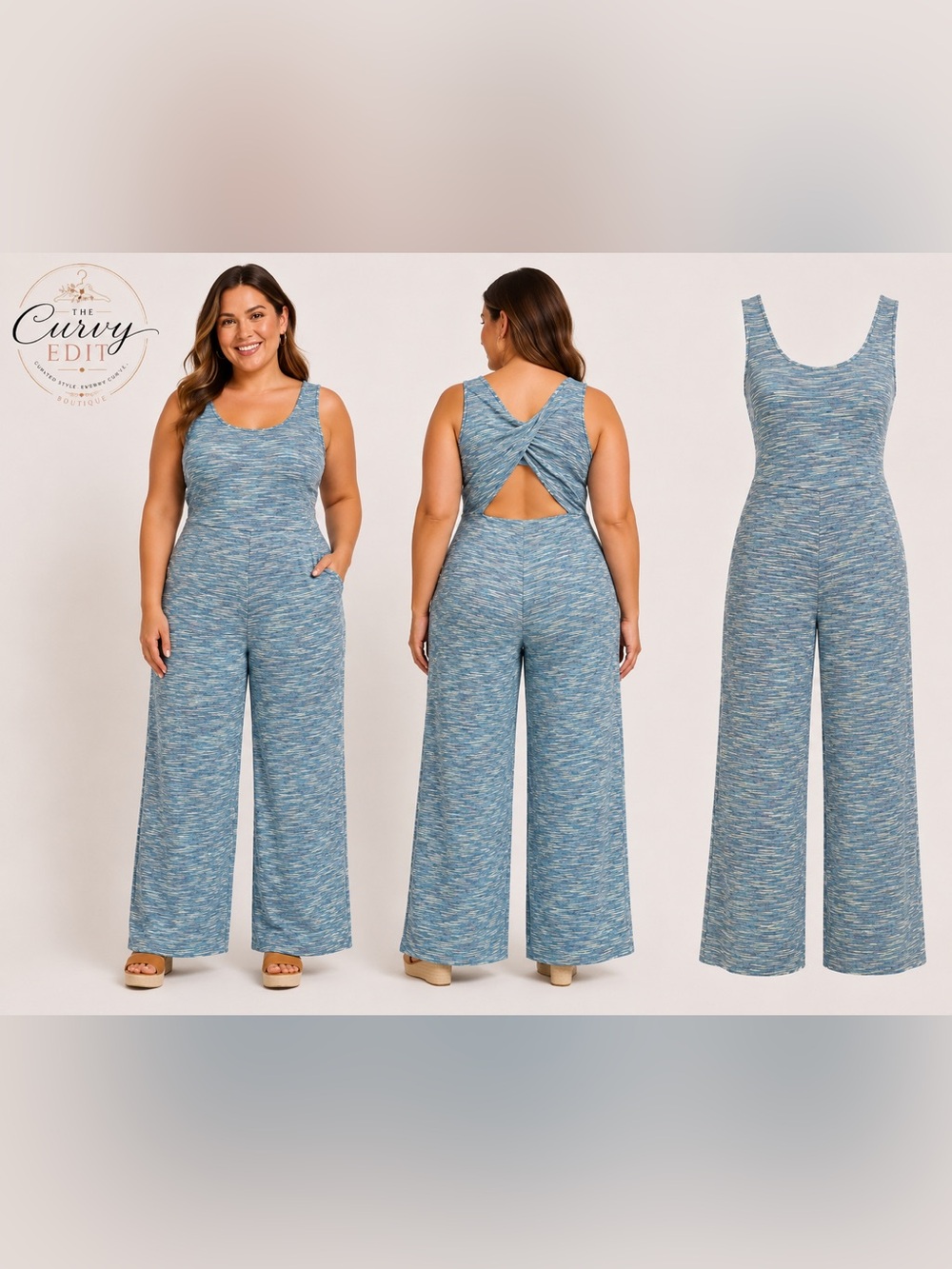 Threads 4 Thought Teal Marled Straight Leg Jumpsuit Large Open Back Sustainable